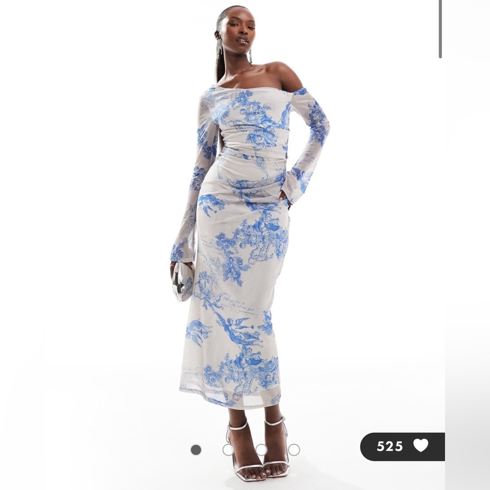 ASOS Mesh Long Sleeve Ruched Midi Dress